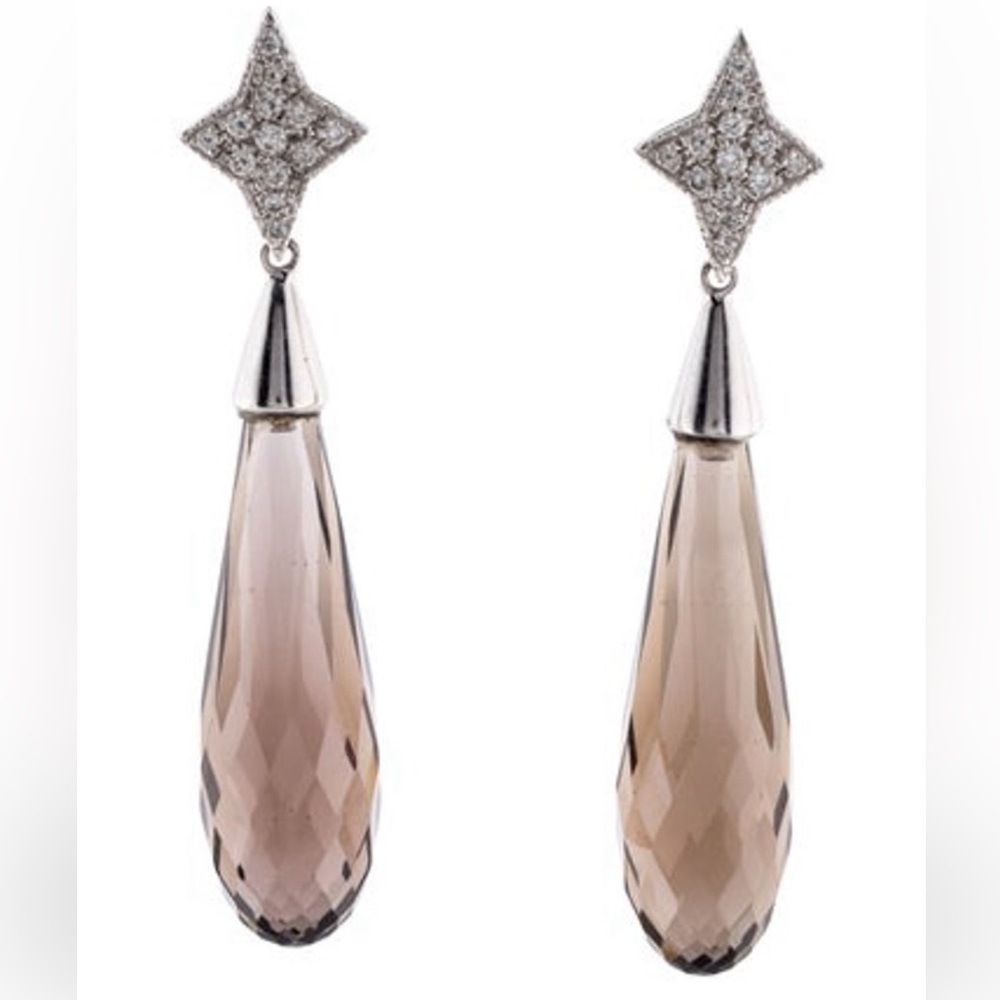 18K Smoky Quartz‎ & Diamond Quartz Earrings